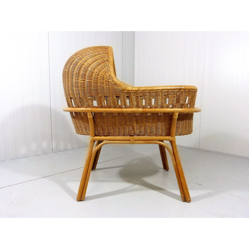 Mid-century rattan cradle, 1970s