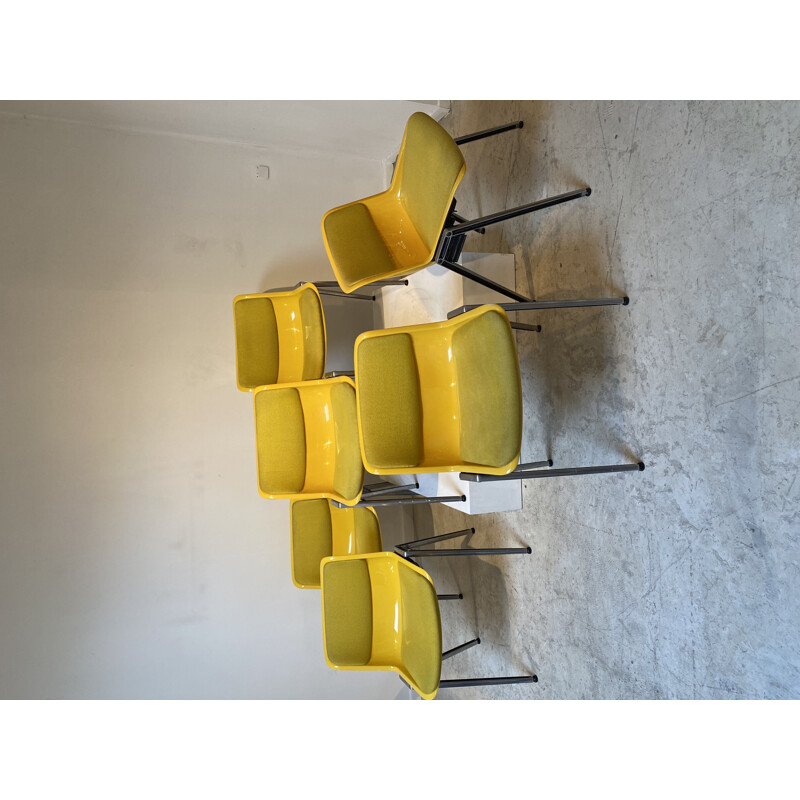 Set of 6 yellow chairs by Borsani