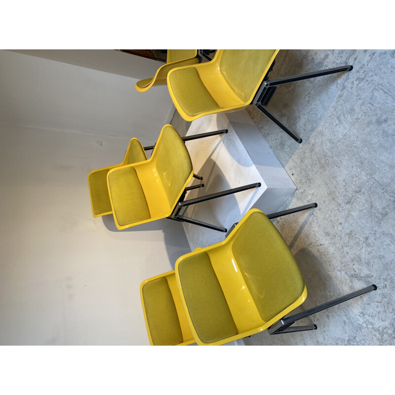 Set of 6 yellow chairs by Borsani