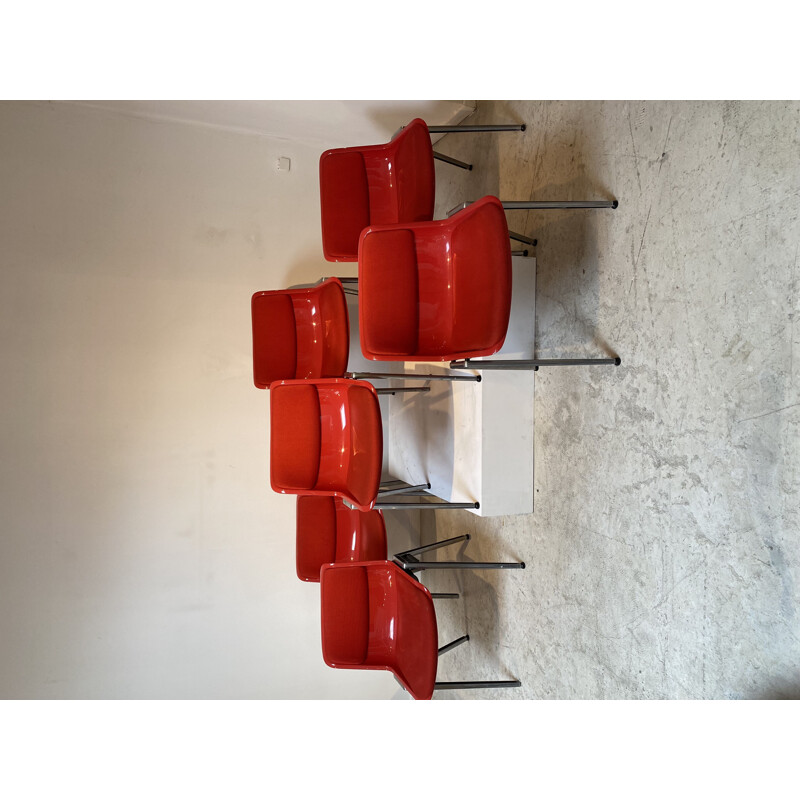 Set of 6 red chairs by Borsani