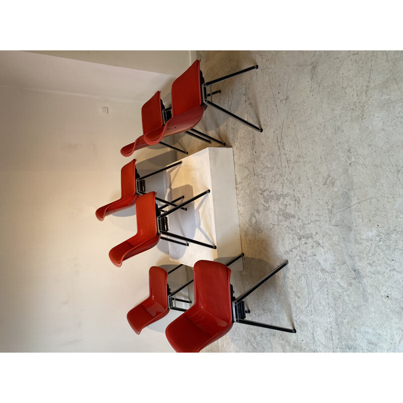 Set of 6 red chairs by Borsani