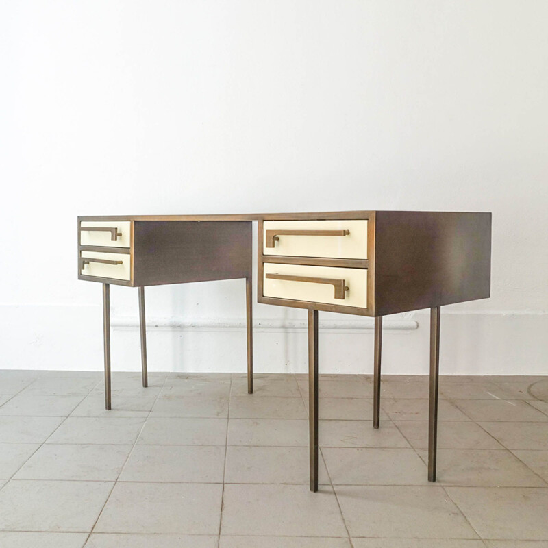 Mid-century custom made cartier brass and lacquered wood desk, 1970s