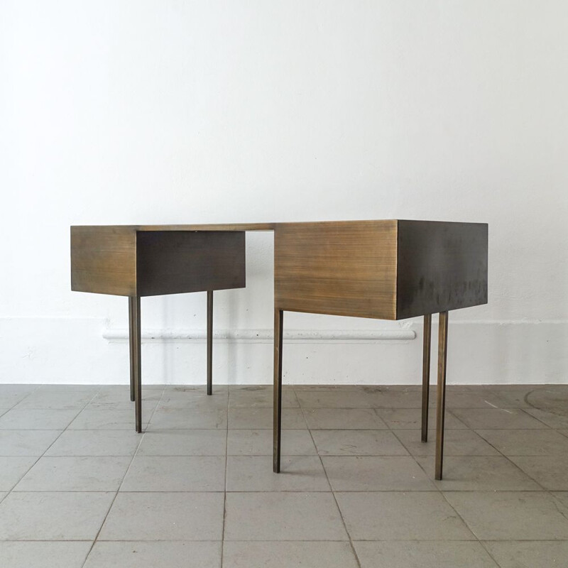 Mid-century custom made cartier brass and lacquered wood desk, 1970s