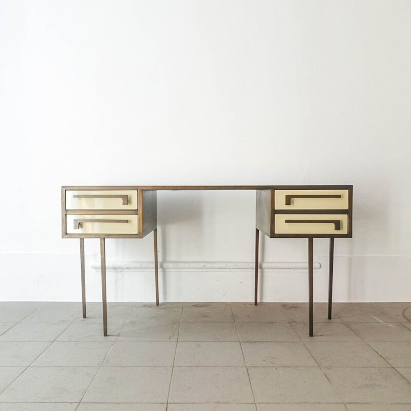 Mid-century custom made cartier brass and lacquered wood desk, 1970s