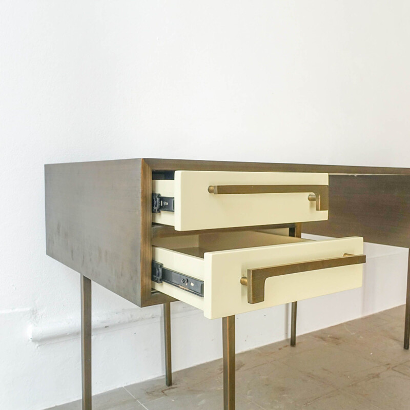 Mid-century custom made cartier brass and lacquered wood desk, 1970s