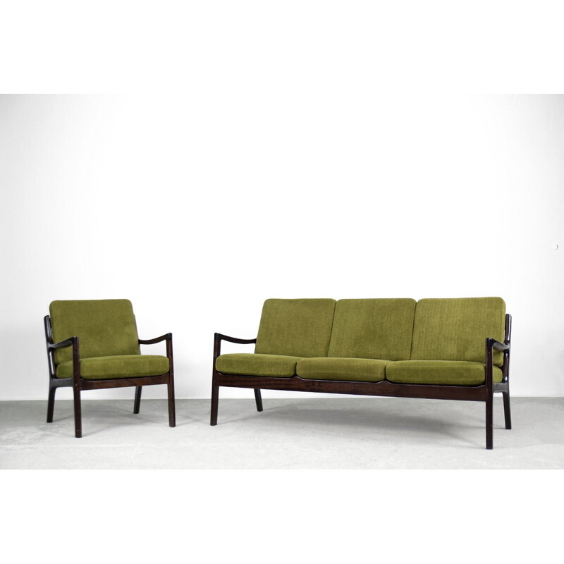 Vintage scandinavian 3-seater senator sofa and chair by Ole Wanscher for Cado, 1960s