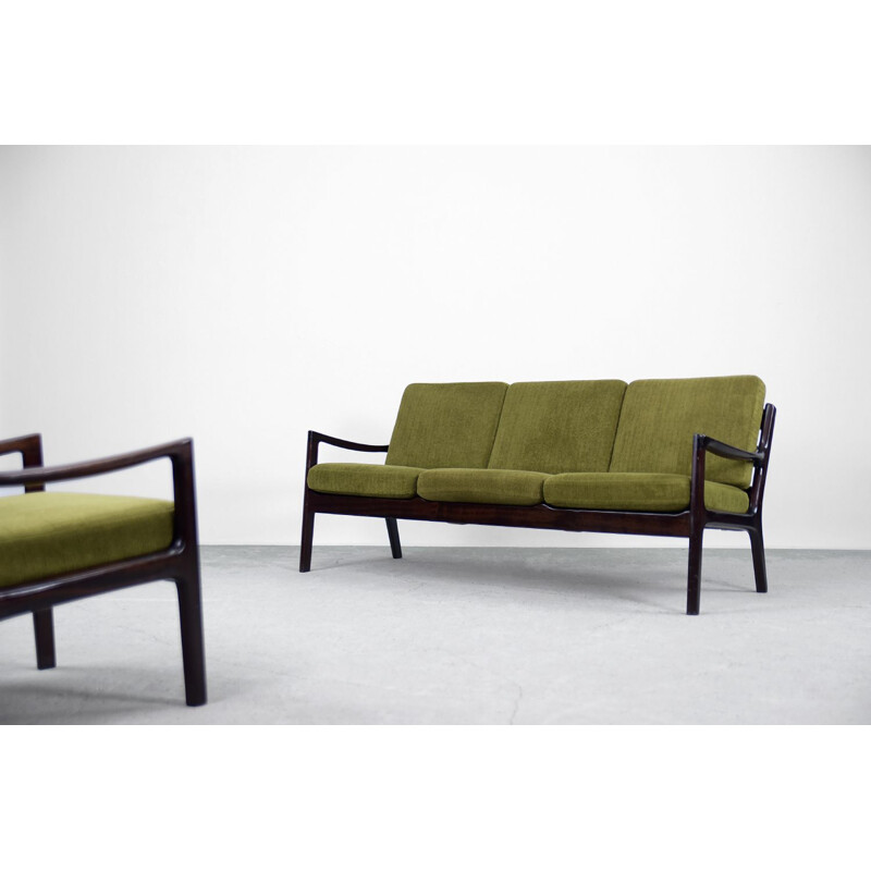 Sofá de 3 plazas y sillón senatorial vintage escandinavo de Ole Wanscher para Cado, 1960