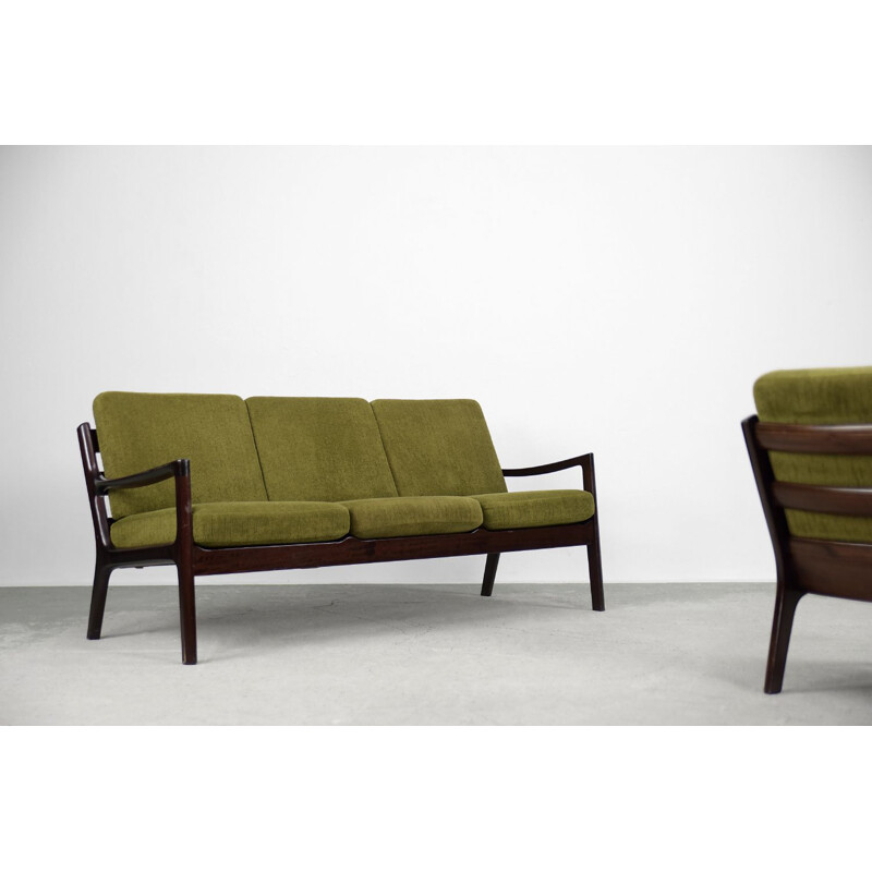 Sofá de 3 plazas y sillón senatorial vintage escandinavo de Ole Wanscher para Cado, 1960