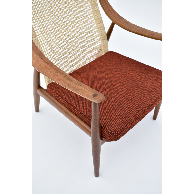 Vintage model 147 teak & rattan lounge chair by Peter Hvidt & Orla Molgaard Nielsen, Denmark 1950s