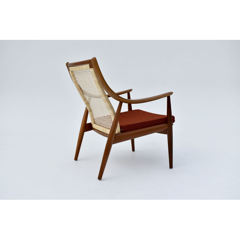 Vintage model 147 teak & rattan lounge chair by Peter Hvidt & Orla Molgaard Nielsen, Denmark 1950s