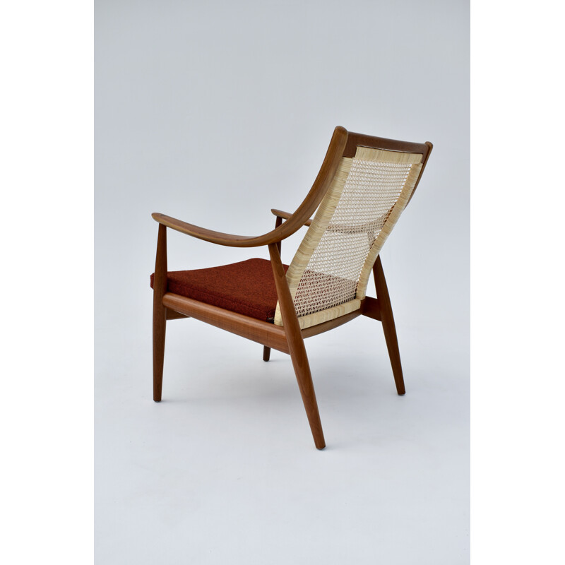 Vintage model 147 teak & rattan lounge chair by Peter Hvidt & Orla Molgaard Nielsen, Denmark 1950s