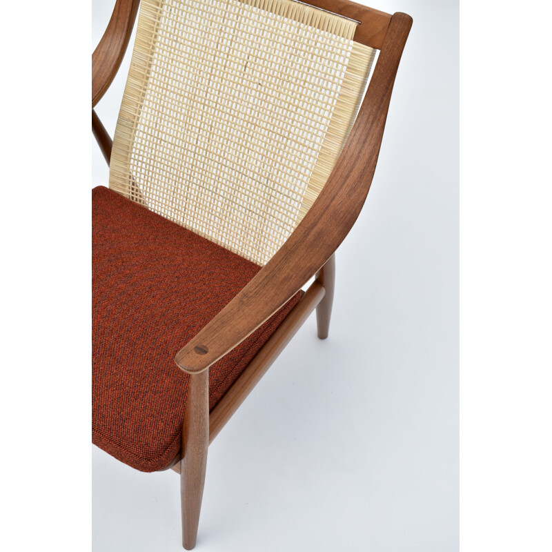 Vintage model 147 teak & rattan lounge chair by Peter Hvidt & Orla Molgaard Nielsen, Denmark 1950s