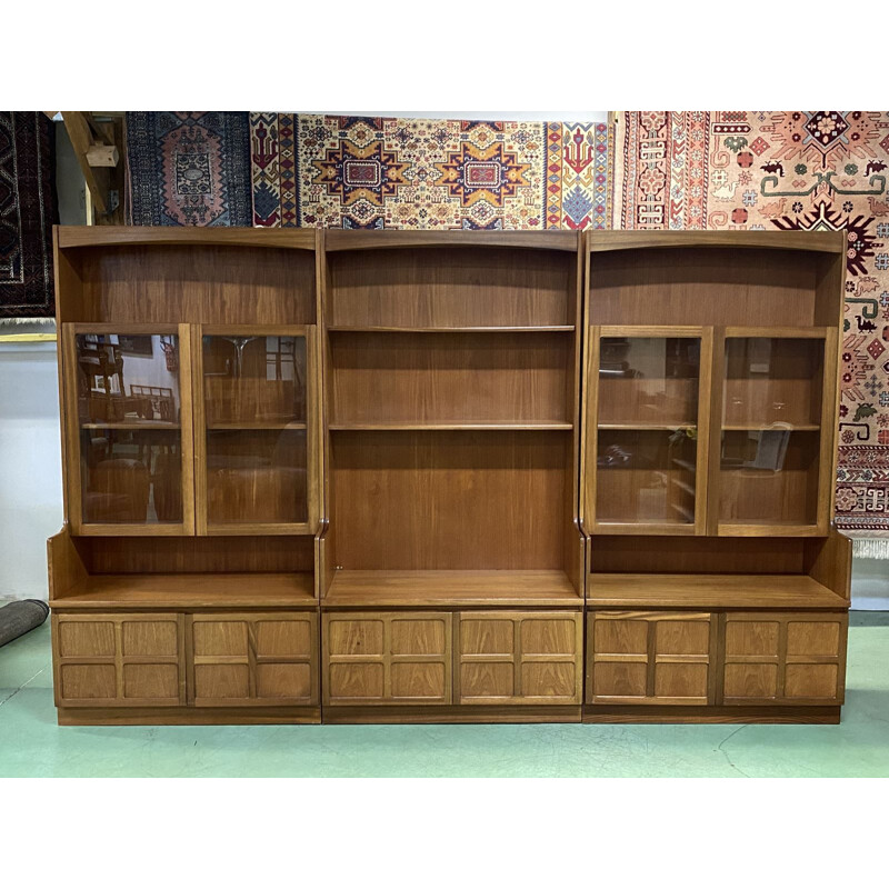 Large vintage English teak bookcase in 3 modules, 1980