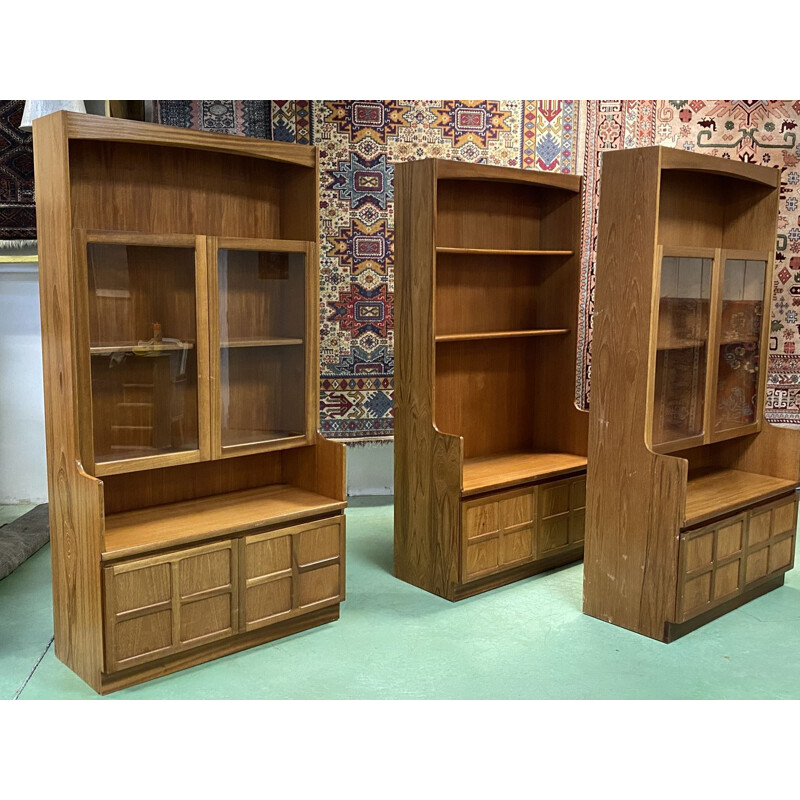 Large vintage English teak bookcase in 3 modules, 1980