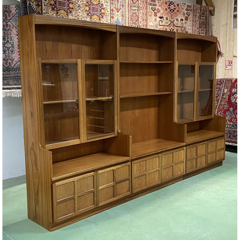 Large vintage English teak bookcase in 3 modules, 1980