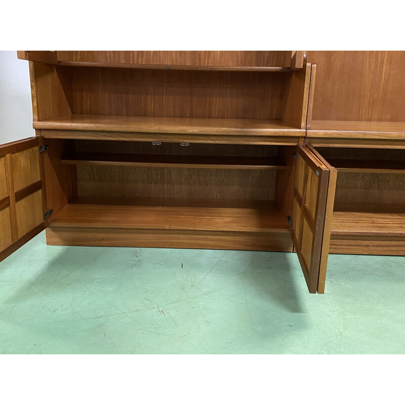 Large vintage English teak bookcase in 3 modules, 1980