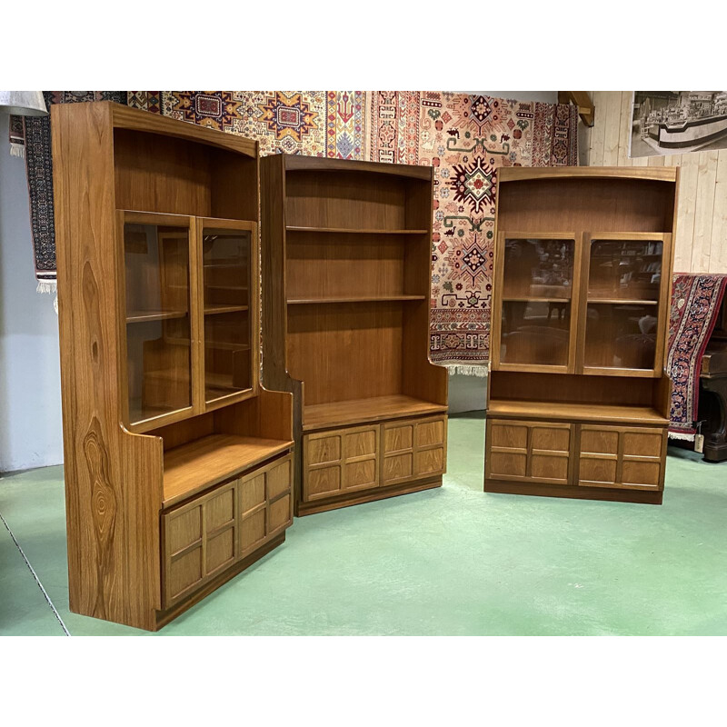 Large vintage English teak bookcase in 3 modules, 1980