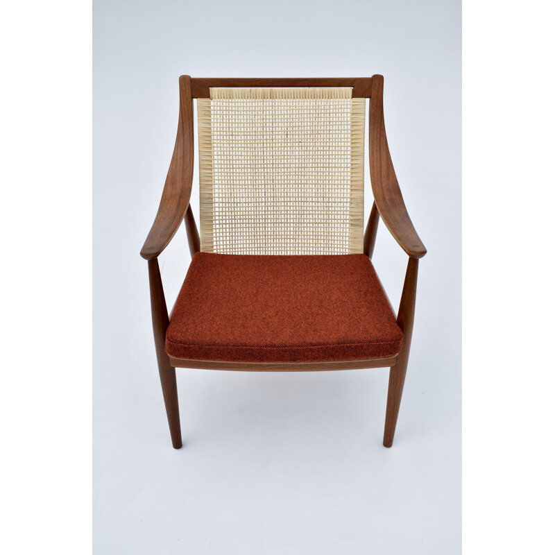 Vintage model 147 teak & rattan lounge chair by Peter Hvidt & Orla Molgaard Nielsen, Denmark 1950s