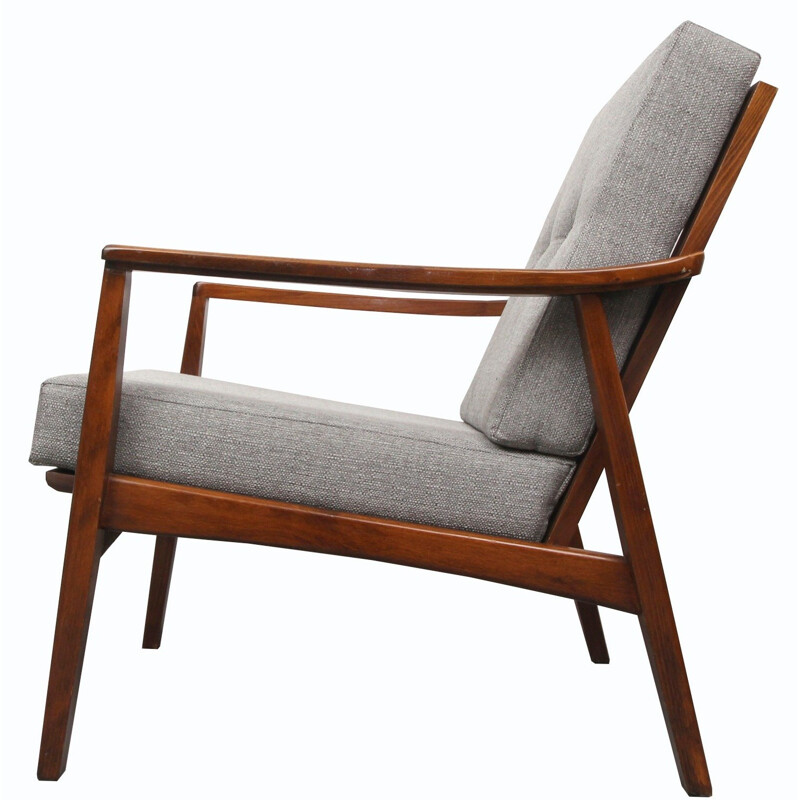 Armchair in wood and grey fabric - 1960s