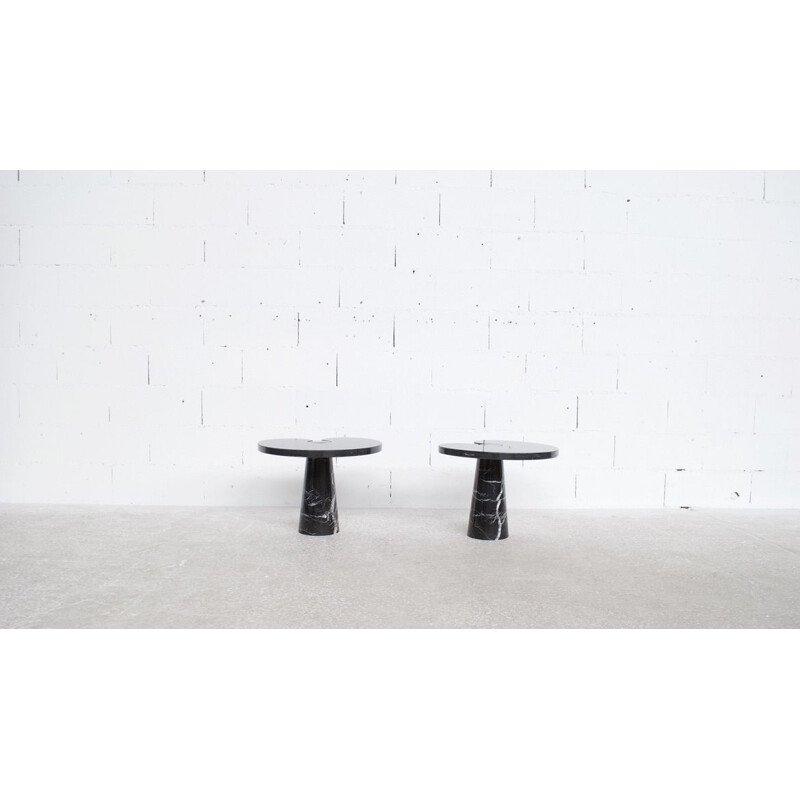 Pair of vintage Eros pedestal tables in Marquina marble by Angelo Magiarotti for Skipper, 1971