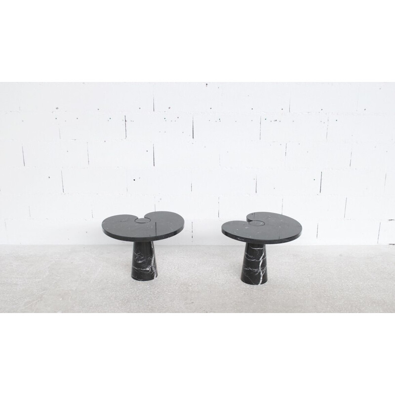 Pair of vintage Eros pedestal tables in Marquina marble by Angelo Magiarotti for Skipper, 1971