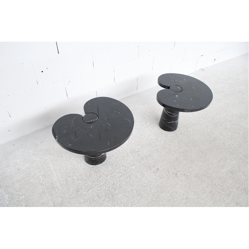 Pair of vintage Eros pedestal tables in Marquina marble by Angelo Magiarotti for Skipper, 1971