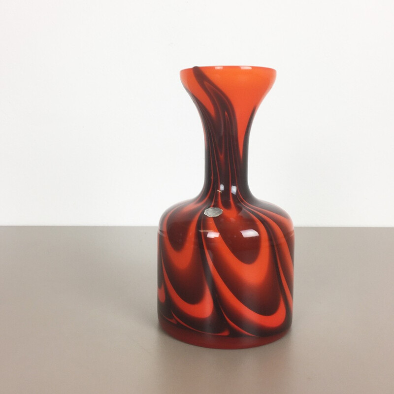 Italian Opaline Florence vase in opal orange and brown glass, Carlo MORETTI - 1970s