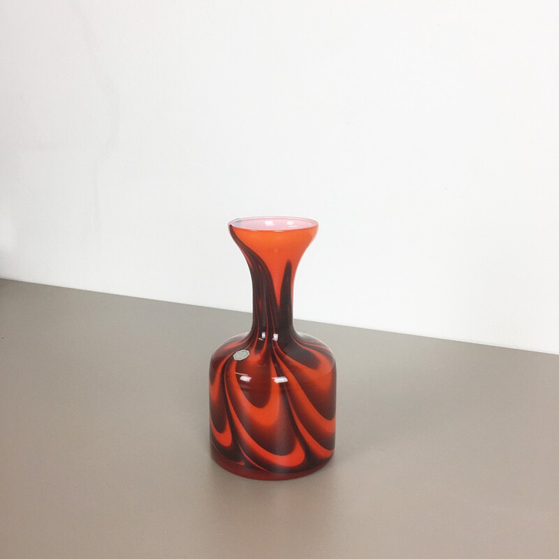 Italian Opaline Florence vase in opal orange and brown glass, Carlo MORETTI - 1970s