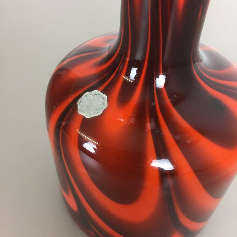 Vase italien Opaline Florence en verre d'opline orange et marron, Carlo MORETTI - 1970