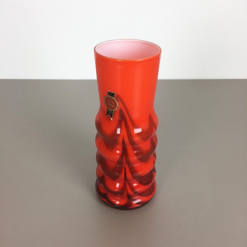 Vase italien Opaline Florence en verre orange et marron, Carlo MORETTI - 1970