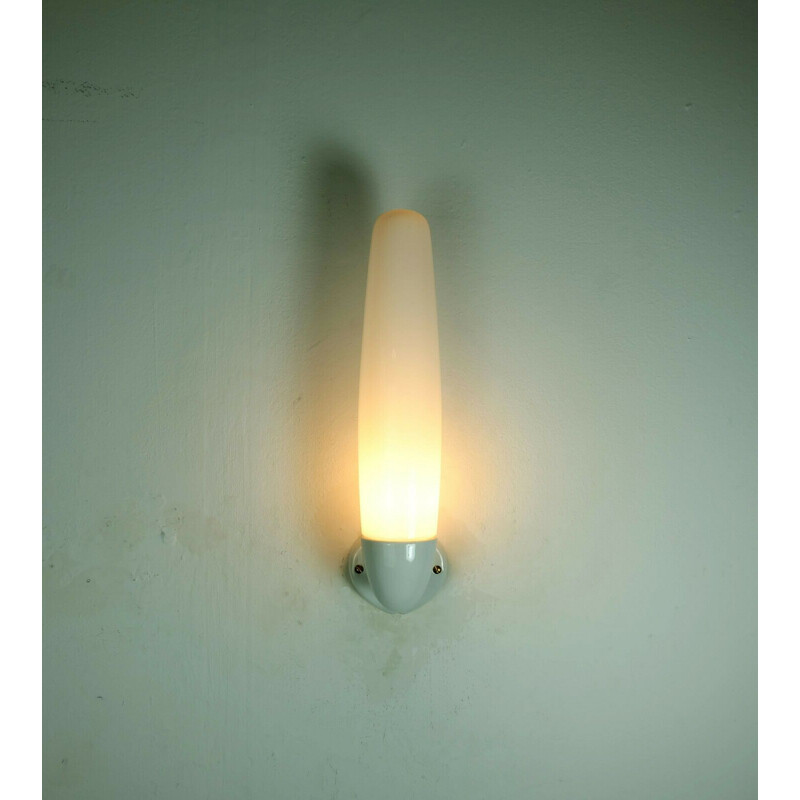Mid century ceramic and opaline glass wall lamp by Wilhelm Wagenfeld for Lindner GmbH, Germany 1955