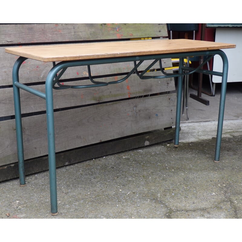 Double pupil desk with schoolbag storage - 1960s