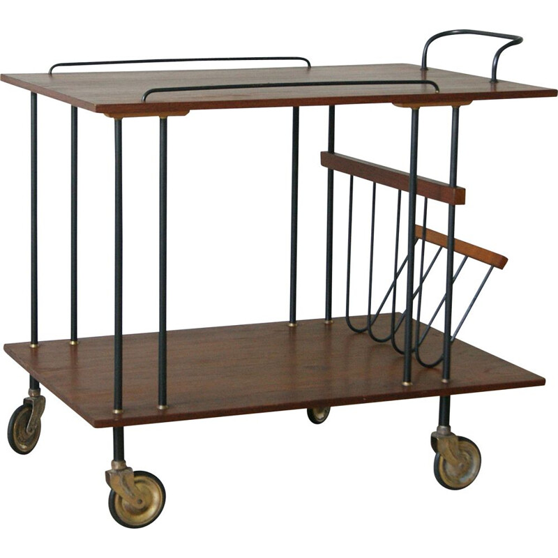 Mid-century minimalist teak bar trolley, 1950s