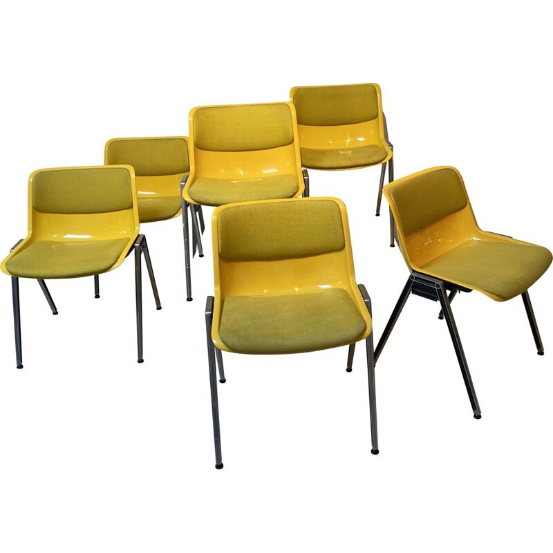 Set of 6 yellow chairs by Borsani