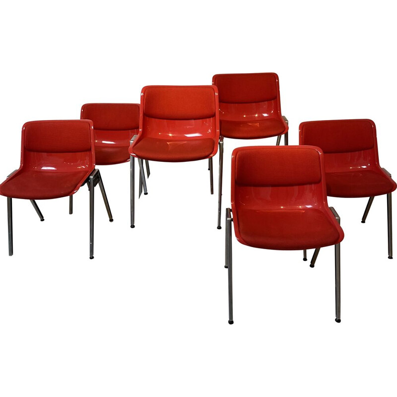 Set of 6 red chairs by Borsani