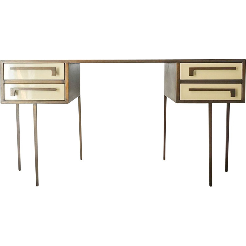 Mid-century custom made cartier brass and lacquered wood desk, 1970s