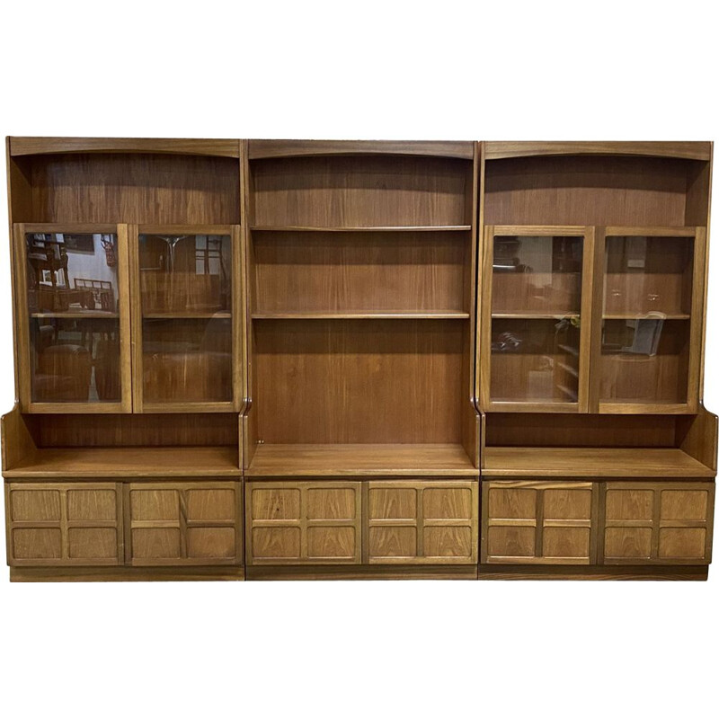 Large vintage English teak bookcase in 3 modules, 1980