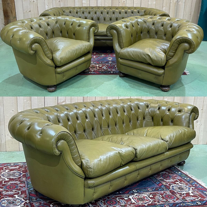 Vintage English Chesterfield leather lounge, 1980
