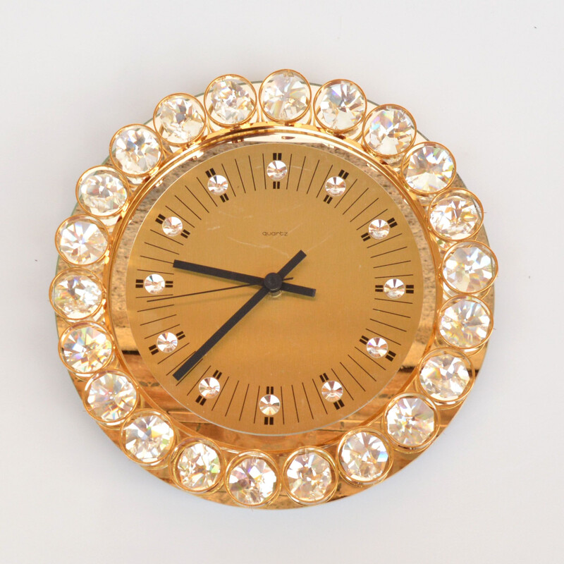 Mid-century crystal wall clock Regancy style by Junghans Hollywood, Germany 1970s