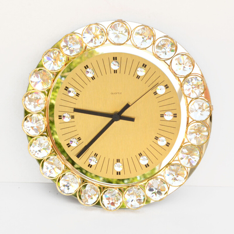 Horloge murale en cristal vintage style Regancy par Junghans Hollywood, Allemagne 1970