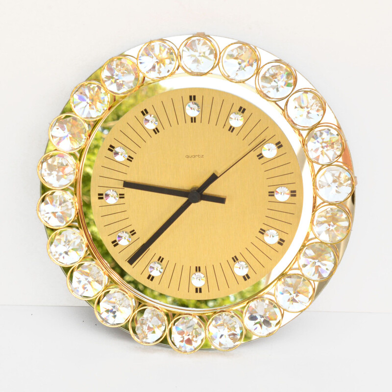 Mid-century crystal wall clock Regancy style by Junghans Hollywood, Germany 1970s