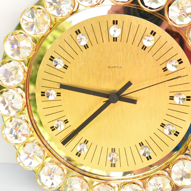 Reloj de pared de cristal vintage estilo Regancy de Junghans Hollywood, Alemania 1970
