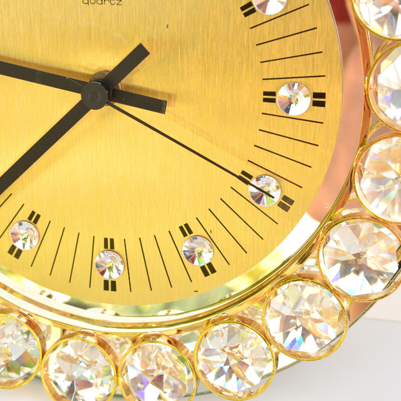 Relógio de parede de cristal Vintage estilo Regancy por Junghans Hollywood, Alemanha 1970