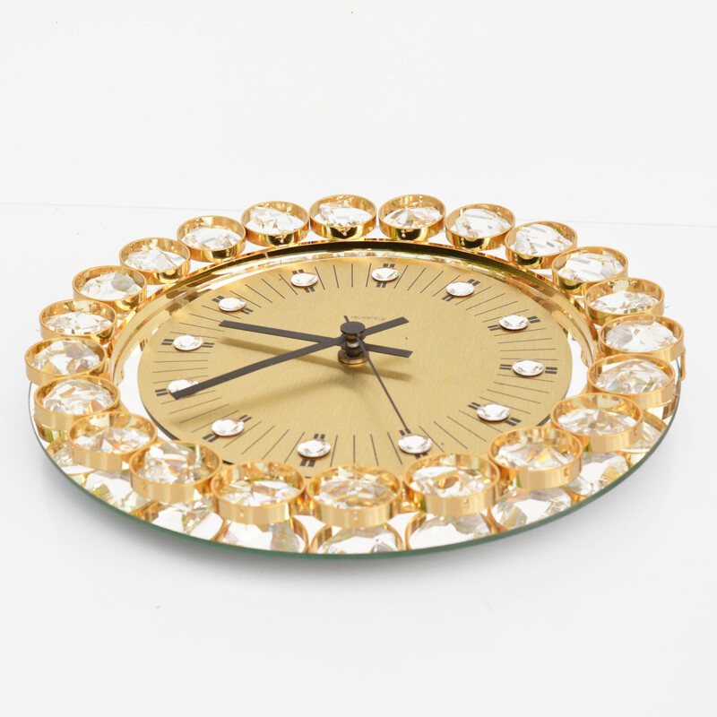 Mid-century crystal wall clock Regancy style by Junghans Hollywood, Germany 1970s