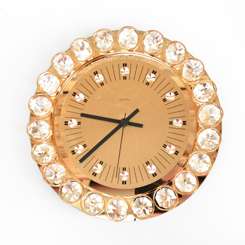 Mid-century crystal wall clock Regancy style by Junghans Hollywood, Germany 1970s