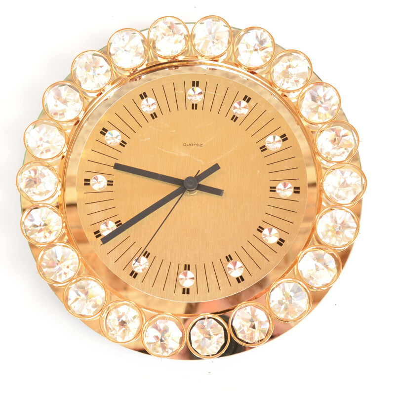 Mid-century crystal wall clock Regancy style by Junghans Hollywood, Germany 1970s