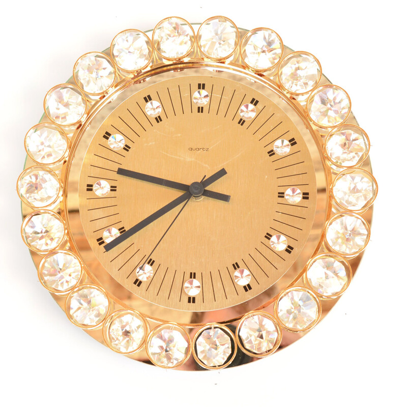 Relógio de parede de cristal Vintage estilo Regancy por Junghans Hollywood, Alemanha 1970