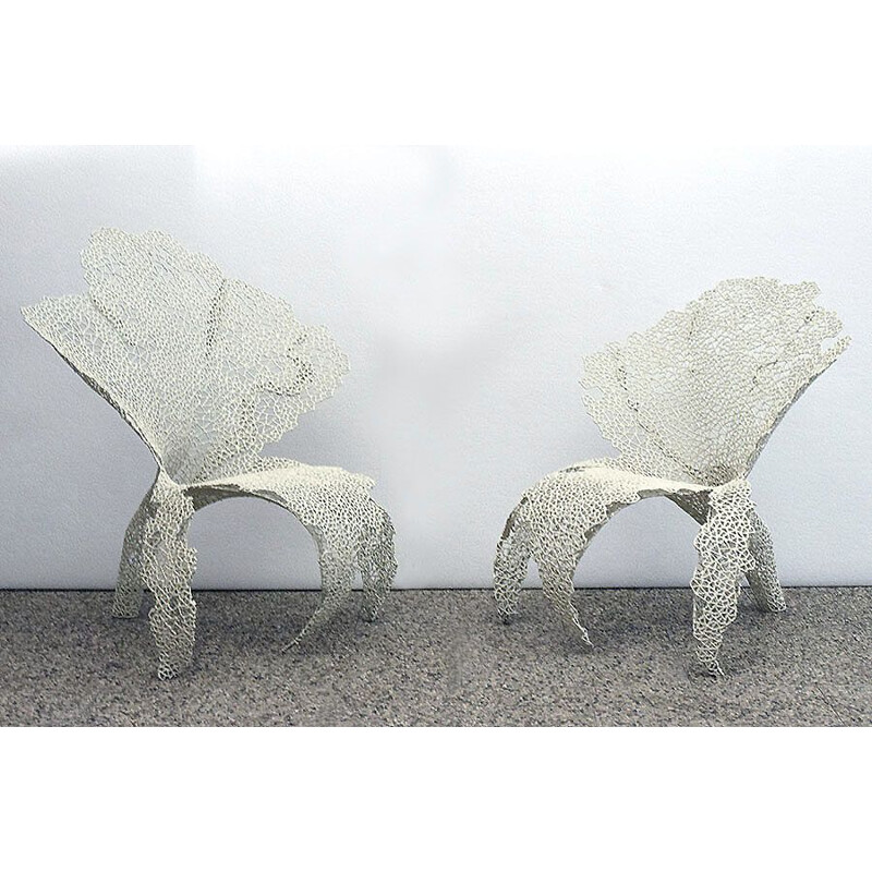 Vintage "Orchidea" armchairs in metal by Anacleto Spazzapan, 2000