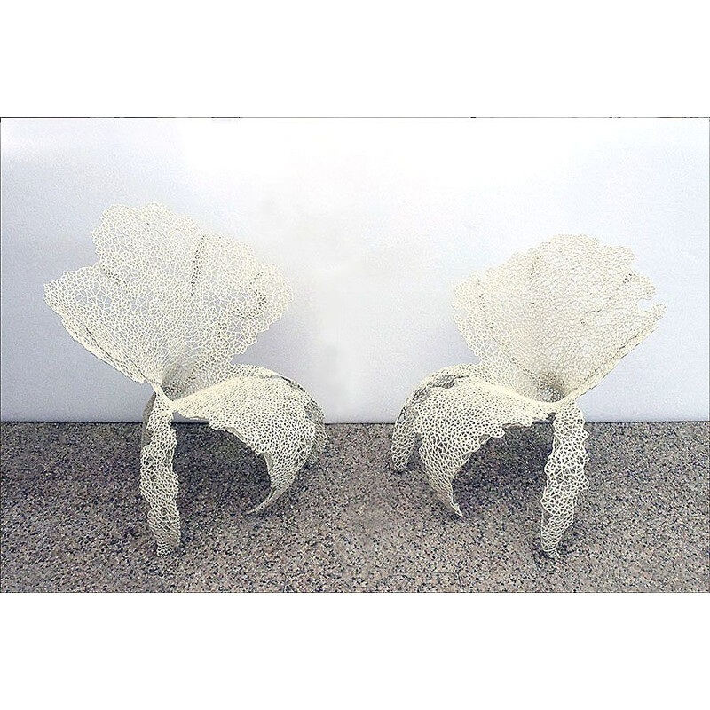 Vintage "Orchidea" armchairs in metal by Anacleto Spazzapan, 2000