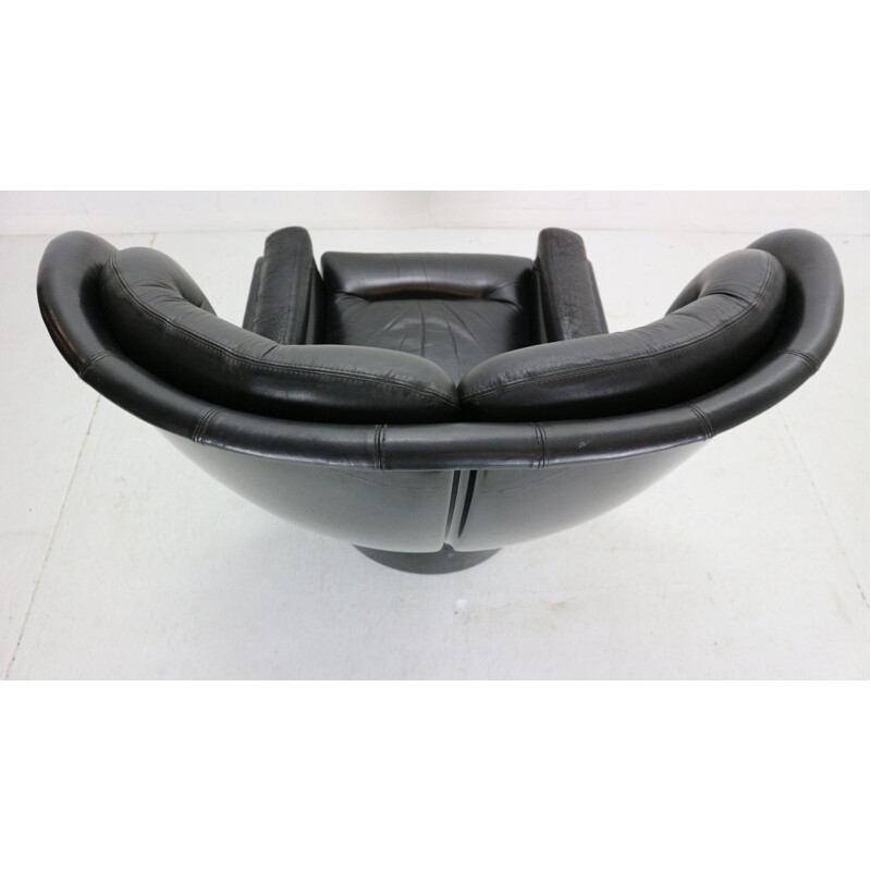 Vintage black leather armchair by Joe Colombo, 1963